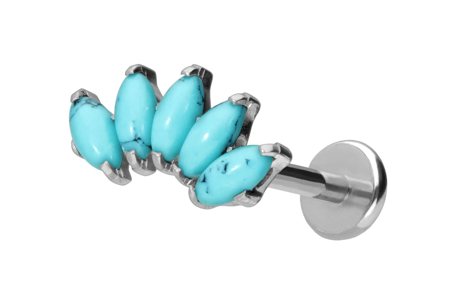 Titan Labret Piercing mit Push Fit BOGEN + SYNTHETISCHE TÜRKISE